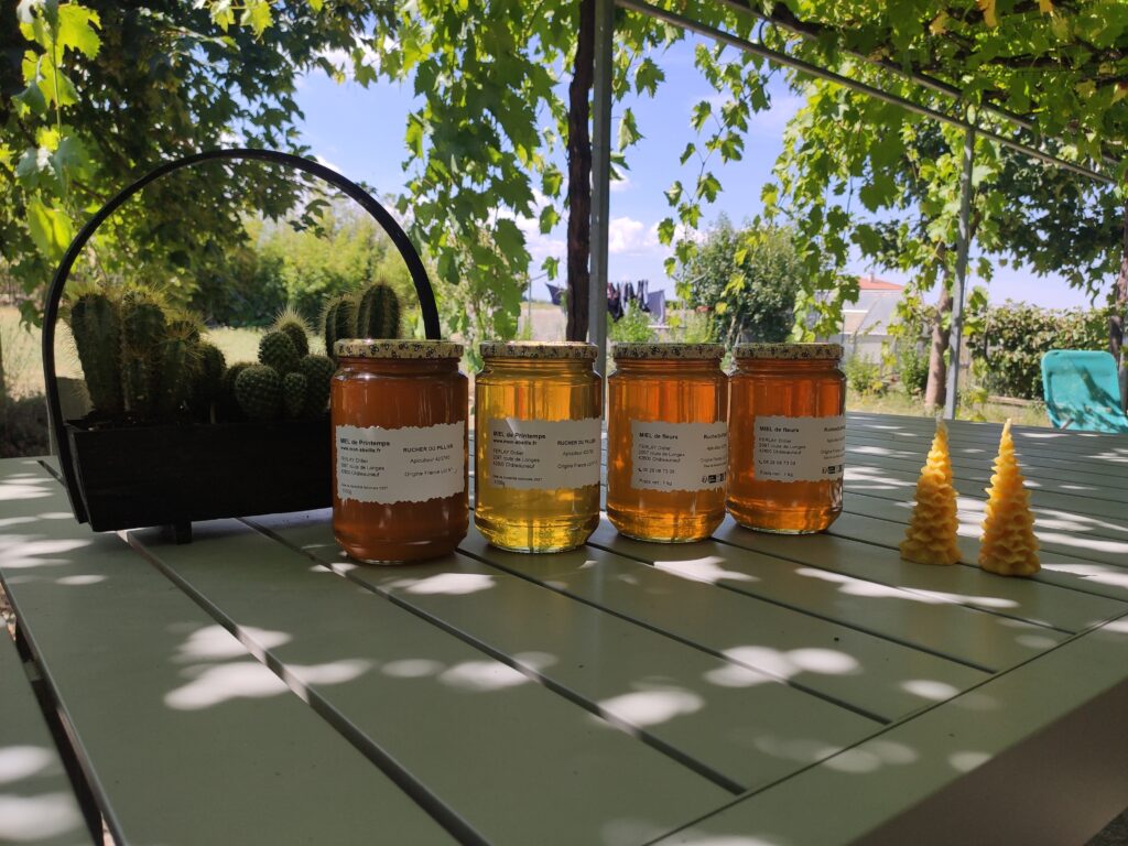 Les 5 lots de miel artisanal 2025 du Rucher du Pillier à Châteauneuf-sur-Loire