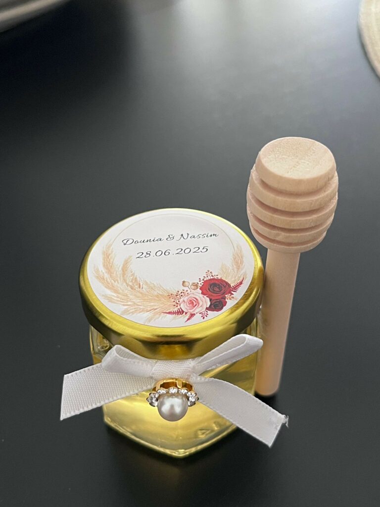 Pot de miel personnalisé mariage événement – miellerie apiculteur Loire 42