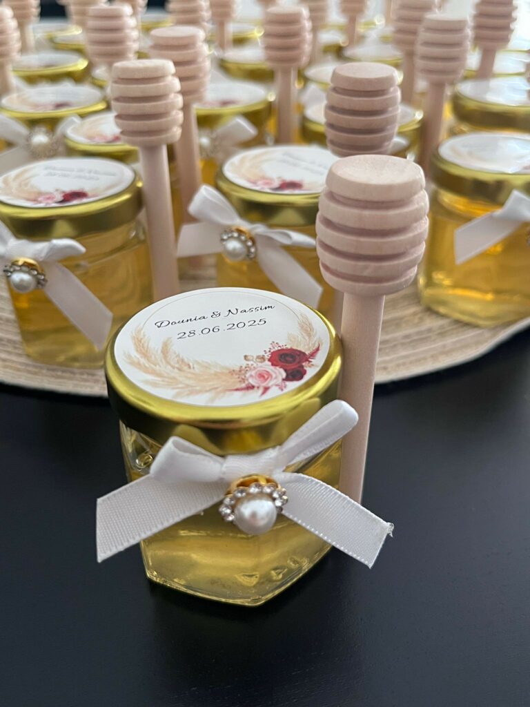 Personnalisation d'étiquette pot de miel artisanal – apiculteur Loire Châteauneuf