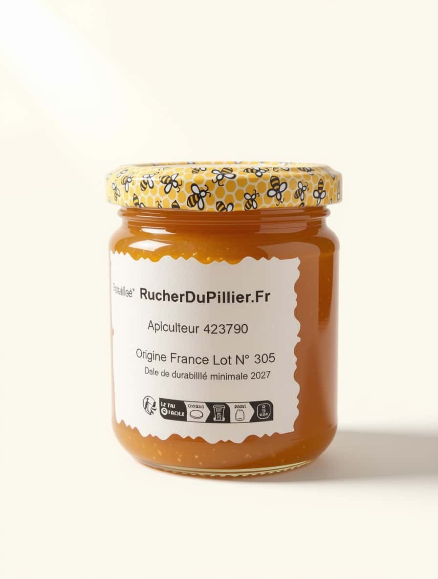 Pot de miel cristallisé artisanal 250g, apiculteur du Rucher du Pillier à Châteauneuf (Loire 42)