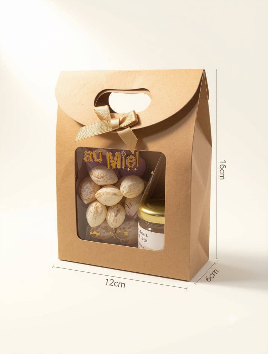 Pochette cadeau Douceur avec pot de miel toutes fleurs 40g et bonbons au miel - Rucher du Pillier Châteauneuf Loire 42